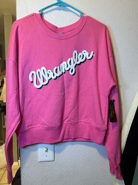Wrangler Women's Hot Pink Crewneck cropped Sweatshirt with White Script Logo